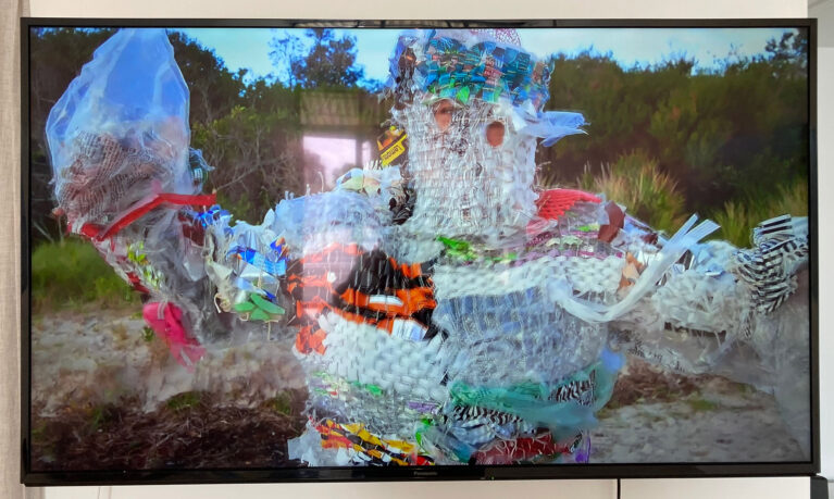 Artwork at Gallery at 120 Bridge Road, by Gabrielle Leah New, PLASTICUS, Video & repurposed plastic waste 2020